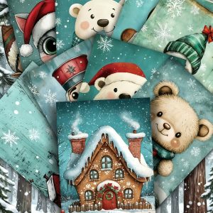 Vintage Blue Winter Christmas Cards Collectible Decorative